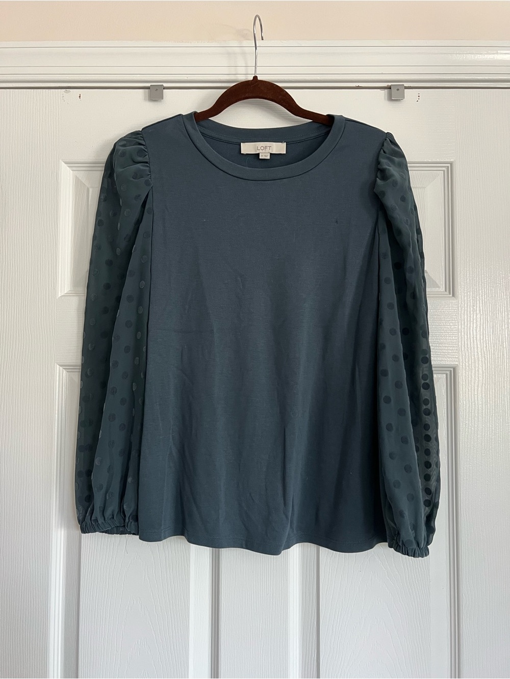 Loft Women's Green Puff-Sleeve Dot Top